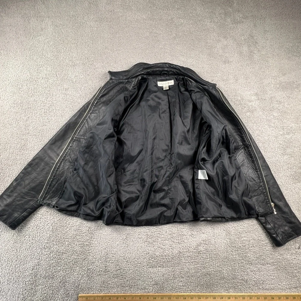 Genuine Leather Jacket Womens Medium‎ Black Zip Up Moto Casual Corner